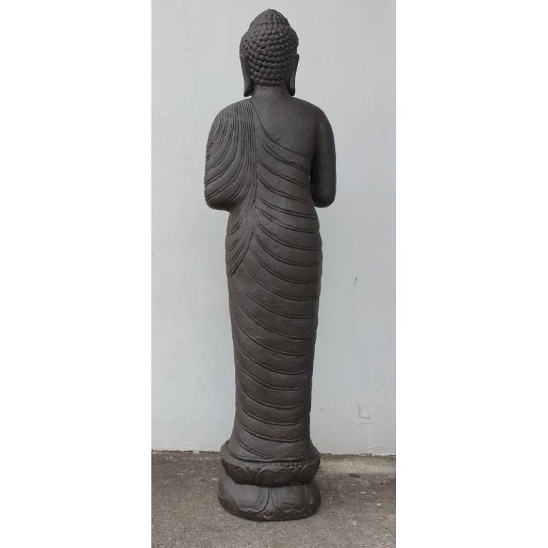 Greeting Buddha Standing On Lotus Base Statue-Black at World Of Decor NZ