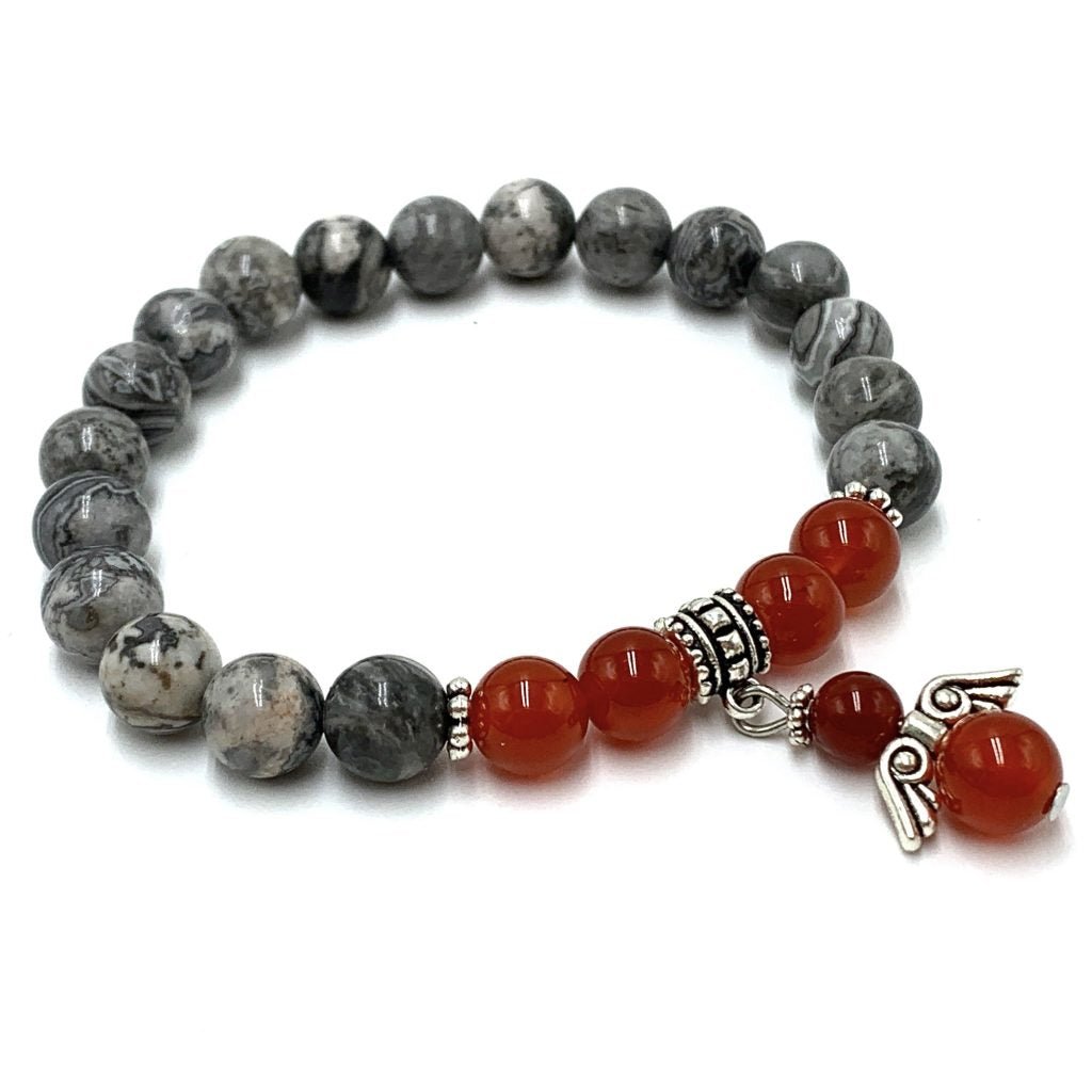 Grey Picasso Jasper & Carnelian bracelet CRYSTAL at World Of Decor NZ