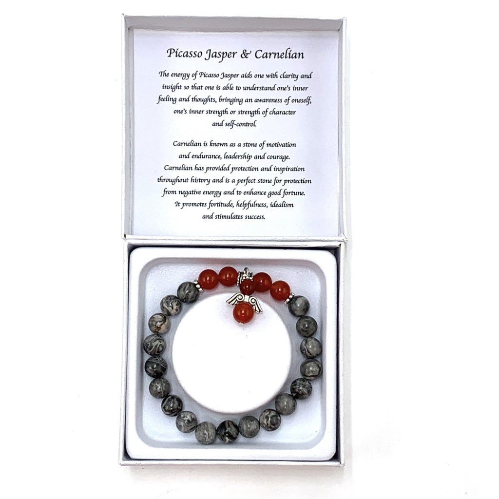 Grey Picasso Jasper & Carnelian bracelet CRYSTAL at World Of Decor NZ