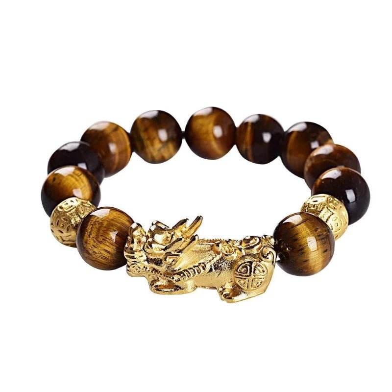 Wealth Bracelet Pixiu & Tiger Eye Bead 15mm Crystal, Chakra Stone Bracelet, Necklace at World Of Decor NZ