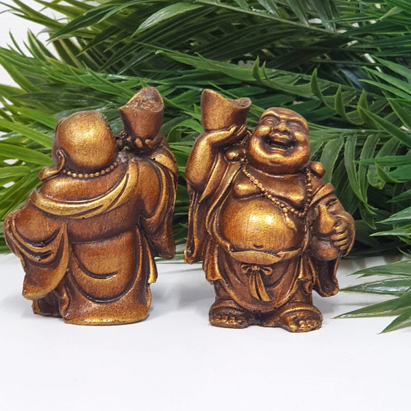 Laughing Buddha Holding Gold Ingot Poly Resin Buddhas at World Of Decor NZ