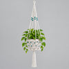 Macrame Pot Plant Hange Single 22cm - White with Teq Bead Pot Plant Hangers & Holders at World Of Decor NZ