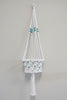 Macrame Pot Plant Hange Single 22cm - White with Teq Bead Pot Plant Hangers & Holders at World Of Decor NZ