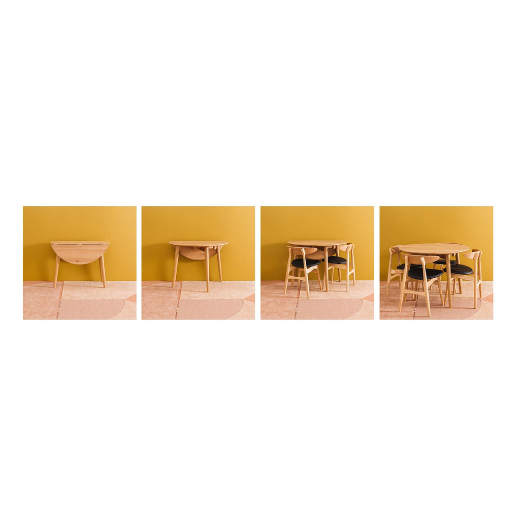 Oak Nordik Dropleaf Table 100m Round FURNITURE at World Of Decor NZ