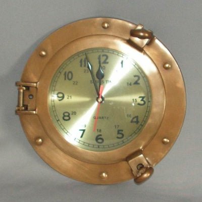 Porthole Clock Brass 23cm at World Of Decor NZ