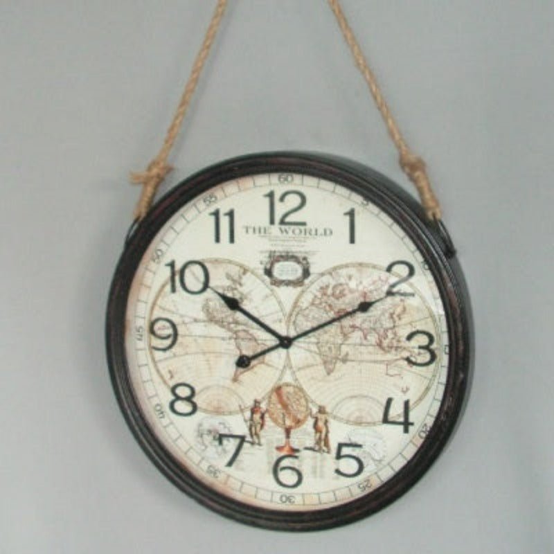 Robe Hanging Clock 45cm- World Map-World Of Decor
