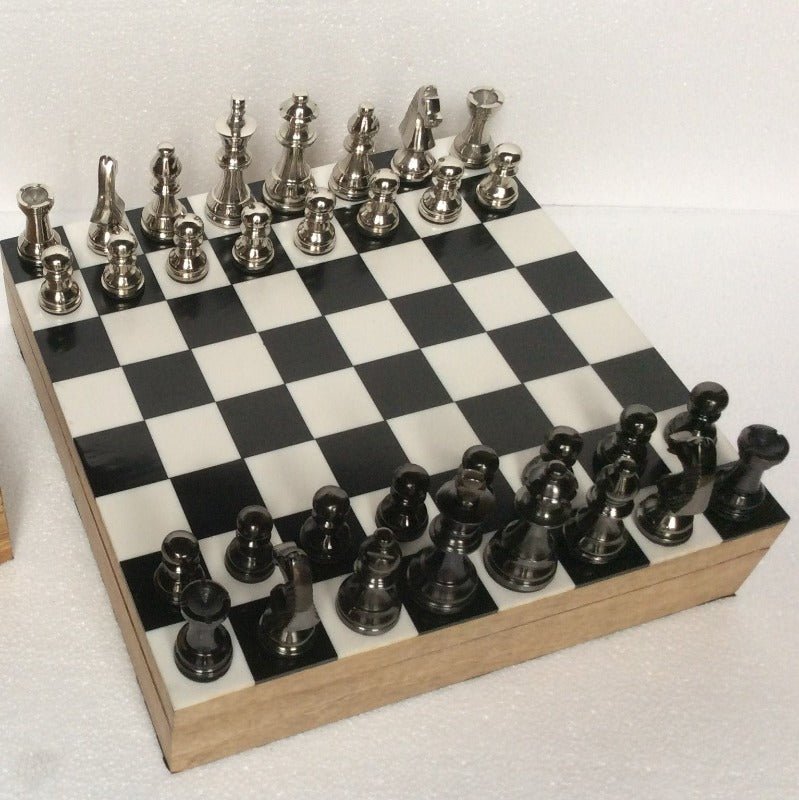 Chess set Alloy with Wooden Box 16" at World Of Decor NZ