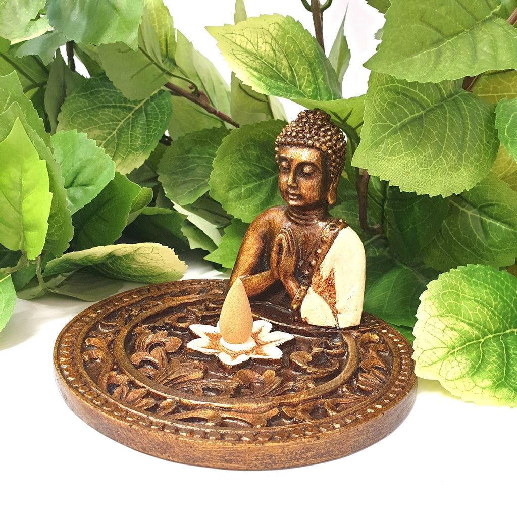 Round Incense Holder - Greeting Buddha Cream Candle,Tealight & Incense Holders at World Of Decor NZ
