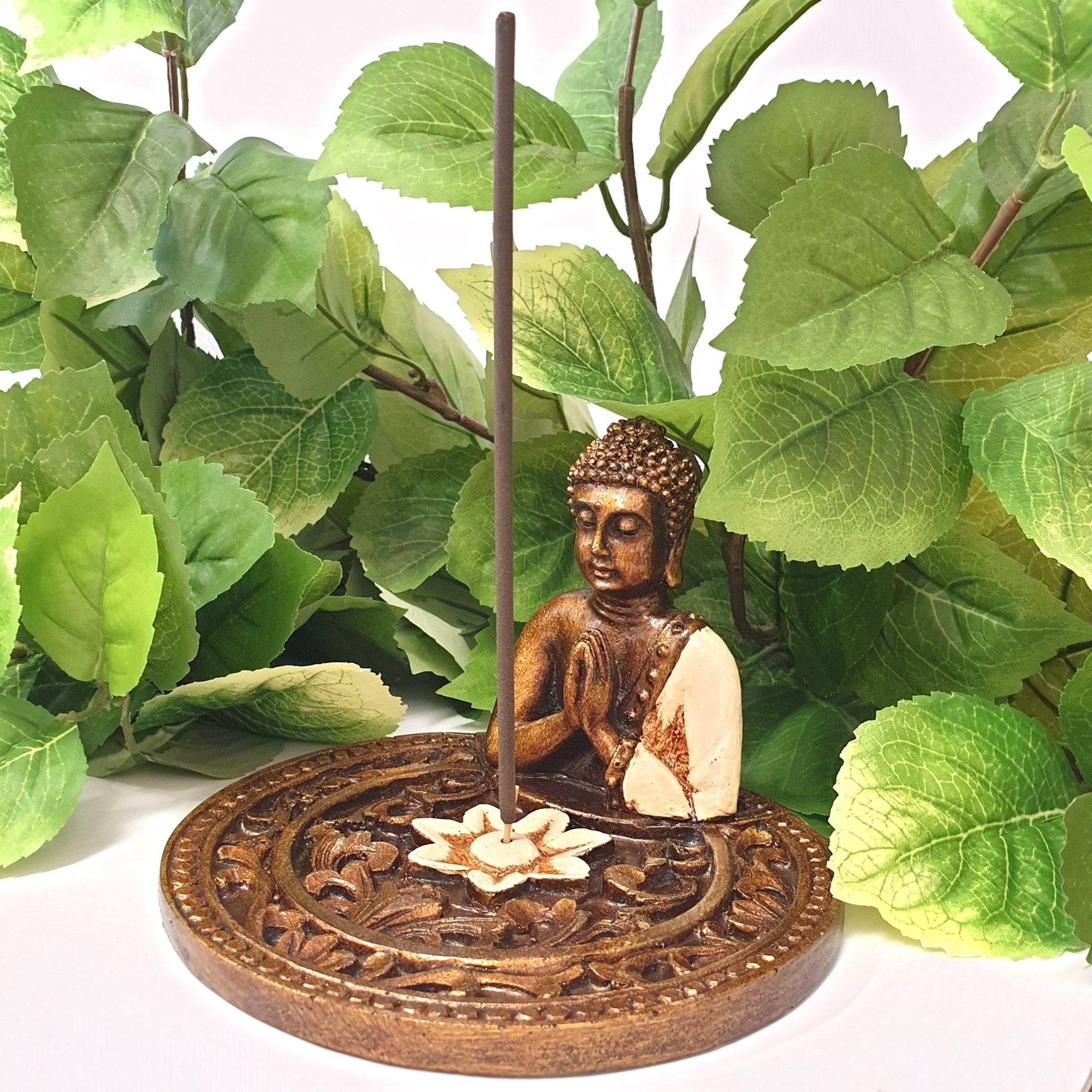 Round Incense HolderGreeting Buddha Cream World Of Decor