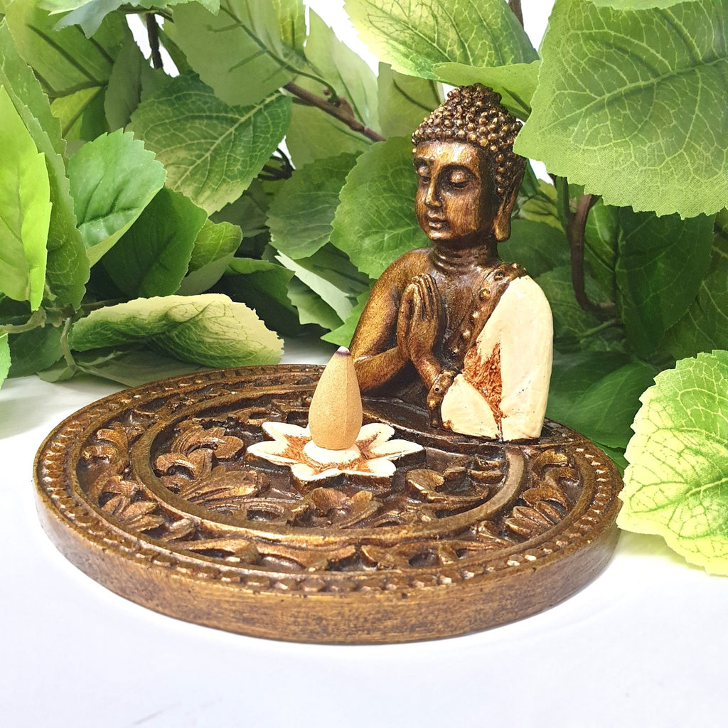 Round Incense Holder - Greeting Buddha Cream Candle,Tealight & Incense Holders at World Of Decor NZ