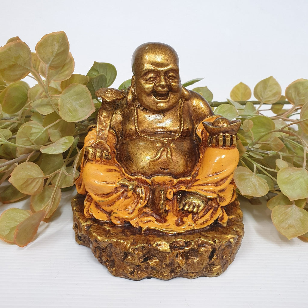 Ru Yi Wealth Happy Buddha - Orange Poly Resin Buddhas at World Of Decor NZ
