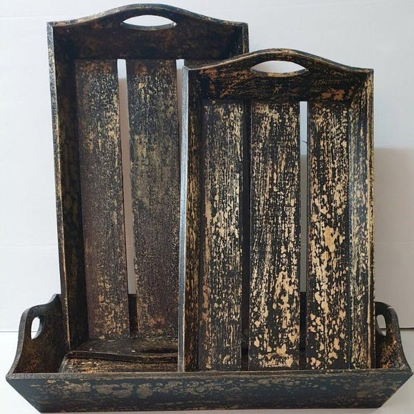 Rustic Wooden Tray Black-Large at World Of Decor NZ