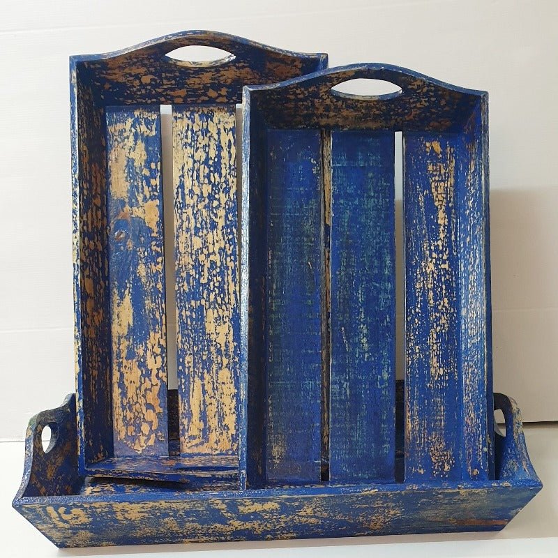 Rustic Wooden Tray Blue-Large at World Of Decor NZ
