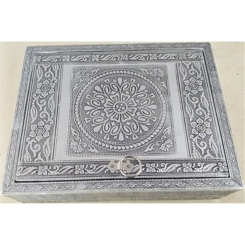 Silver Jewelry Box Mandala With Mirror SPIRITUAL, HEALTH & BEAUTY at World Of Decor NZ