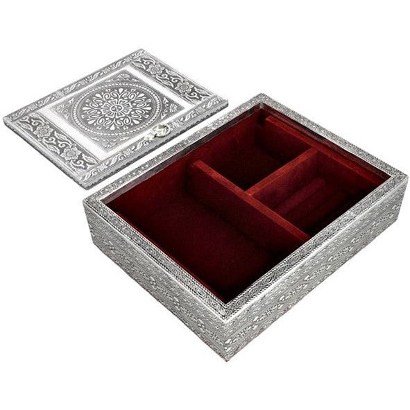 Silver Jewelry Box Mandala With Mirror SPIRITUAL, HEALTH & BEAUTY at World Of Decor NZ