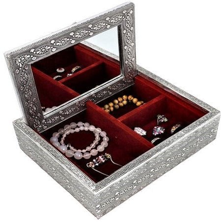 Silver Jewelry Box Mandala With Mirror SPIRITUAL, HEALTH & BEAUTY at World Of Decor NZ