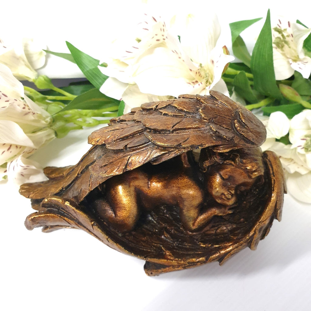 Sleeping Angel Antique Colour Small Poly Resin Figurines & Animals at World Of Decor NZ