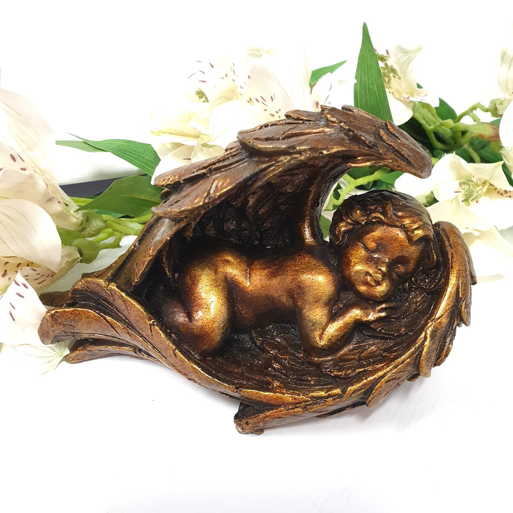 Sleeping Angel Antique Colour Small Poly Resin Figurines & Animals at World Of Decor NZ
