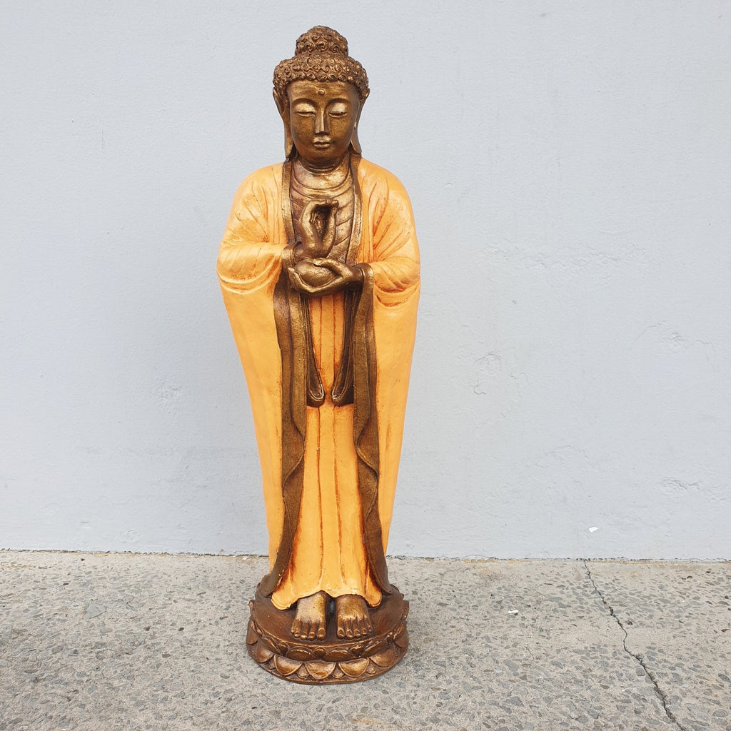 Standing Buddha Statue/sculpture-CREAM/ORANGE at World Of Decor NZ