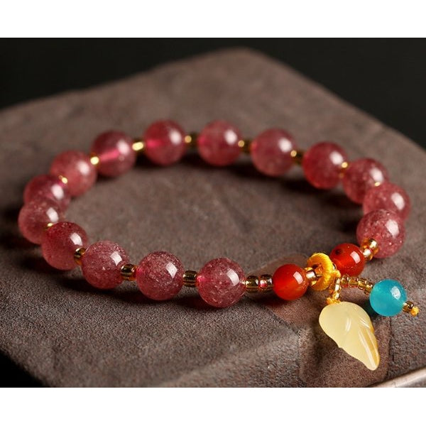 Strawberry Quartz Bracelet Crystal, Chakra Stone Bracelet, Necklace at World Of Decor NZ