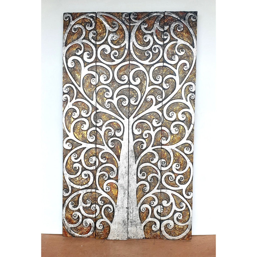 Tree Of Life 4 Panel - Silver Wall Art, Affirmations & Hangings at World Of Decor NZ