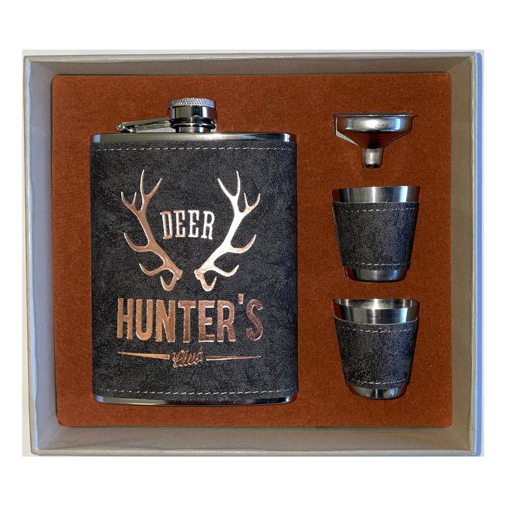 Hip Flask Set Deer Hunters MEN CAVE at World Of Decor NZ